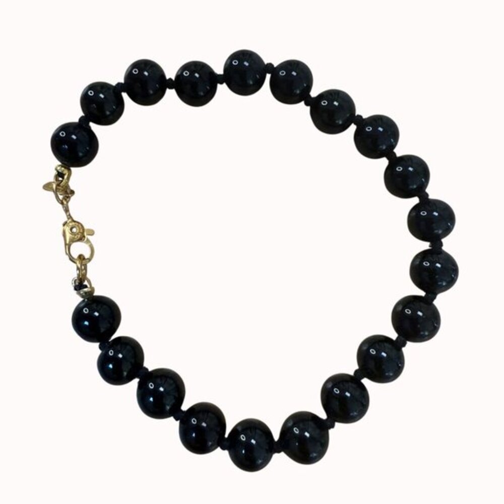 Monet Gold Tone Black Bead Bracelet Vintage Chunky Knotted Statement Glam Jewel